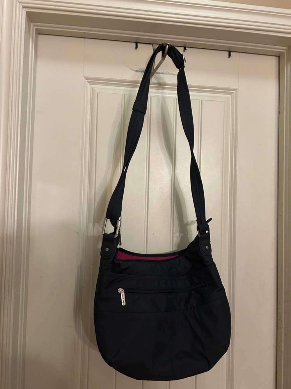 Travelon gray Crossbody Shoulder Bag with Pink Accent